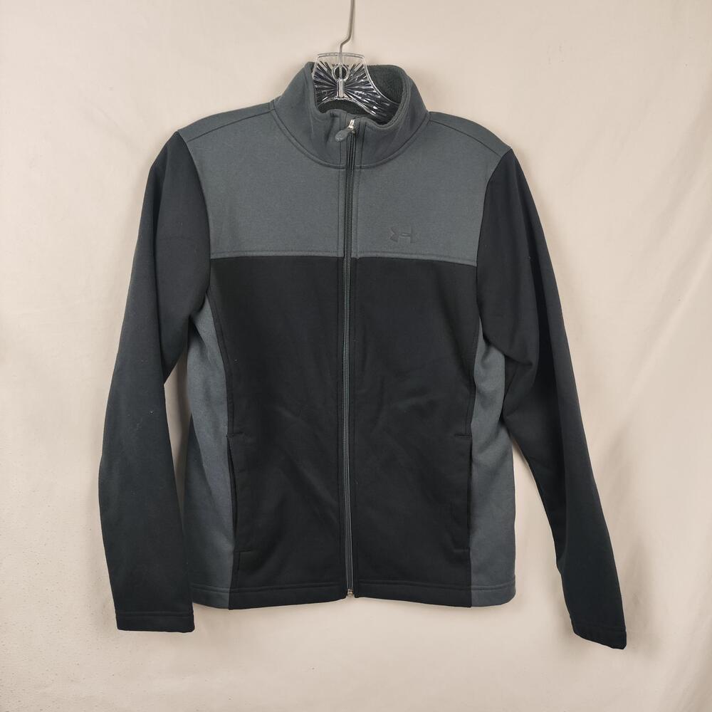 Under Armour Jacket Youth Large Black Gray Fleece Full Zip Colorblock Warm